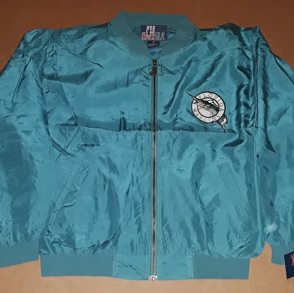 90s Vintage JH SILK Jacket / Windbreaker MIAMI MARLINS - Size Large - NEW & RARE